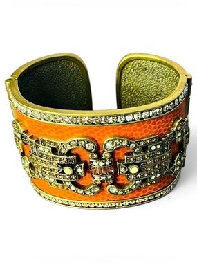 🛍️Vintage Heidi Daus Authentic Snake Skin Swarovski Crystal Hinged Cuff Bracelet